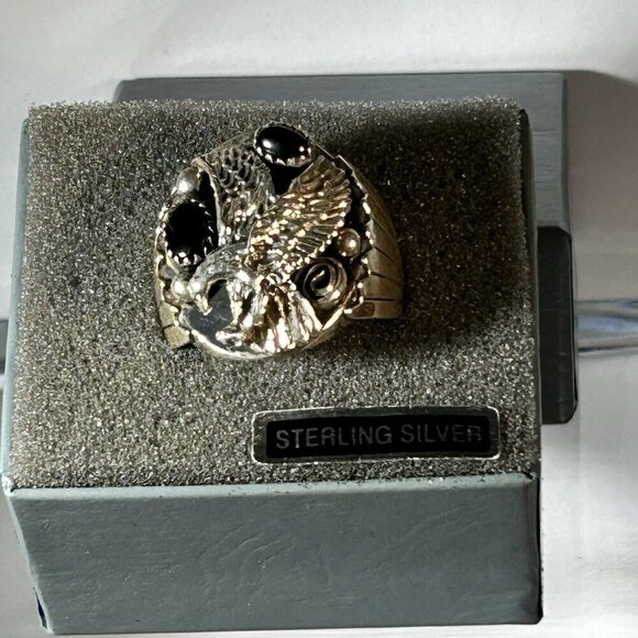 Cody Hunter CH Eagle Black Onyx Navajo NOS Sterling Mens Ring Sz 11 - Picture 1 of 12